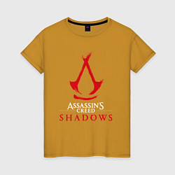 Футболка хлопковая женская Assassins creed shadows logo, цвет: горчичный