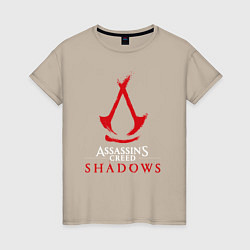 Футболка хлопковая женская Assassins creed shadows logo, цвет: миндальный