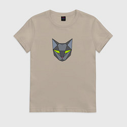 Футболка хлопковая женская Геометрический кот, цвет: миндальный