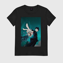 Футболка хлопковая женская Моб Психо 100 Шигэо Кагэяма, цвет: черный