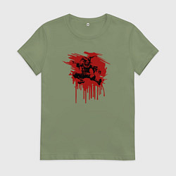 Футболка хлопковая женская Жуткий Шут танцует в красных брызгах, цвет: авокадо