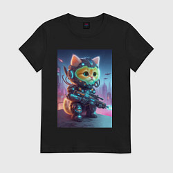 Футболка хлопковая женская Cool kitten - special cyberforces, цвет: черный