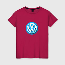 Футболка хлопковая женская Volkswagen logo blue, цвет: маджента