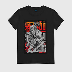 Футболка хлопковая женская Повесть о конце света Будда Древнеиндийский бог, цвет: черный