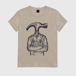 Футболка хлопковая женская Человек молоток, цвет: миндальный
