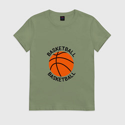 Футболка хлопковая женская Эмблема баскетбольный мяч basketball, цвет: авокадо