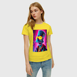 Футболка хлопковая женская Cyber Bart Simpson - neon glow ai art, цвет: желтый — фото 2