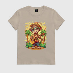 Женская футболка Обезьянка с гитарой летний вайб
