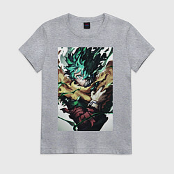 Футболка хлопковая женская Моя геройская академия Идзуку Мидория арт, цвет: меланж