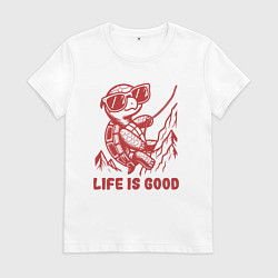 Футболка хлопковая женская Забавная позитивная черепаха альпинист, цвет: белый