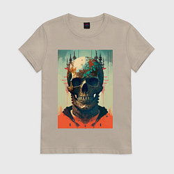 Футболка хлопковая женская Ai art skull - fantasy, цвет: миндальный