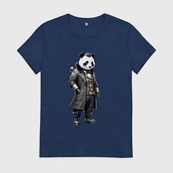 Футболка хлопковая женская Панда стимпанк, цвет: тёмно-синий