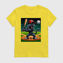 Футболка хлопковая женская Пантера - баттер бейсбольной команды, цвет: желтый