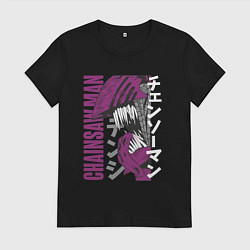 Футболка хлопковая женская Человек-бензопила Денджи chainsaw, цвет: черный