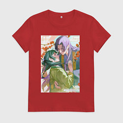 Футболка хлопковая женская Монолог фармацевта Жэньши Маомао объятия, цвет: красный