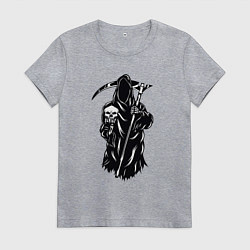 Футболка хлопковая женская Смерть с черепом, цвет: меланж