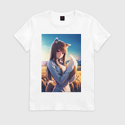 Футболка хлопковая женская Волчица и пряности Холо в поле, цвет: белый