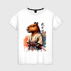 Футболка хлопковая женская Capybara samurai - ai art fantasy, цвет: белый