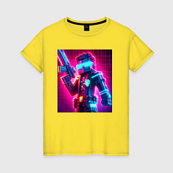 Футболка хлопковая женская Minecraft and cyberpunk collaboration - neon glow, цвет: желтый