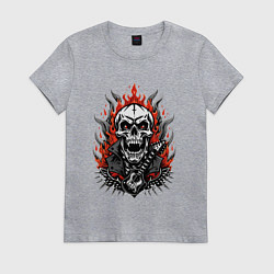 Футболка хлопковая женская Рок музыкант череп, цвет: меланж