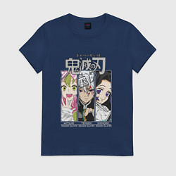 Футболка хлопковая женская Клинок рассекающий демонов столпы Митсуи Тенген Ши, цвет: тёмно-синий