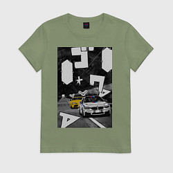 Футболка хлопковая женская BMW автомобиль initial d, цвет: авокадо