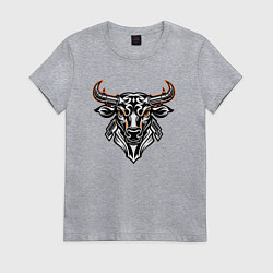 Футболка хлопковая женская Мифологический символ голова быка, цвет: меланж