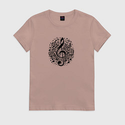 Футболка хлопковая женская Декоративная татуировка с нотами, цвет: пыльно-розовый