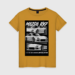 Футболка хлопковая женская Mazda rx-7 JDM авто, цвет: горчичный