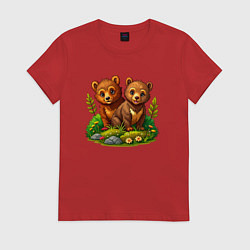 Футболка хлопковая женская Два медвежонка, цвет: красный