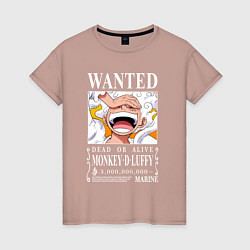 Футболка хлопковая женская Monkey D Luffy - wanted, цвет: пыльно-розовый