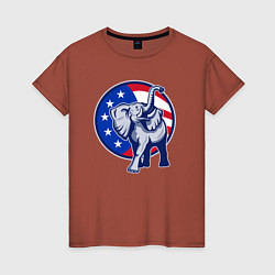 Футболка хлопковая женская USA elephant, цвет: кирпичный