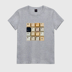 Футболка хлопковая женская Wish you - клавиши клавиатуры, цвет: меланж