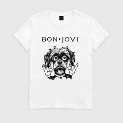 Футболка хлопковая женская Bon Jovi - rock dog, цвет: белый