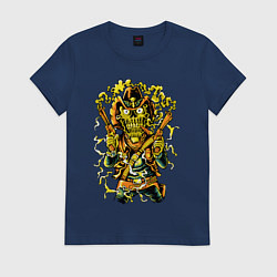 Футболка хлопковая женская Череп - ковбой с револьверами, цвет: тёмно-синий