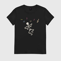 Футболка хлопковая женская Скелет танцует, цвет: черный