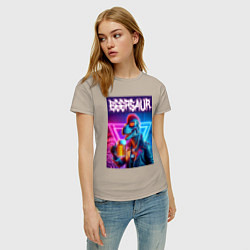 Футболка хлопковая женская Cyber beersaur - neon glow, цвет: миндальный — фото 2