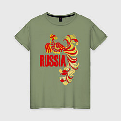 Футболка хлопковая женская Russia, цвет: авокадо