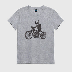 Футболка хлопковая женская Бостон-Терьер Байкер на Мотоцикле Чоппере, цвет: меланж