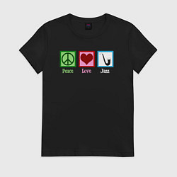 Футболка хлопковая женская Мир любовь джаз, цвет: черный