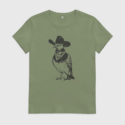 Футболка хлопковая женская Голубь ковбой, цвет: авокадо