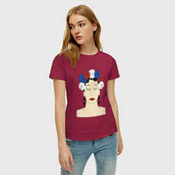 Футболка хлопковая женская Женский портрет: девушка в венке триколор, цвет: маджента — фото 2