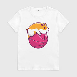 Футболка хлопковая женская Хомяк баскетболист, цвет: белый