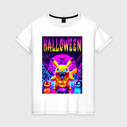 Футболка хлопковая женская Pikachu - halloween vaporwave, цвет: белый