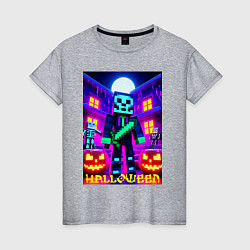 Футболка хлопковая женская Halloween and Minecraft - neon collaboration, цвет: меланж