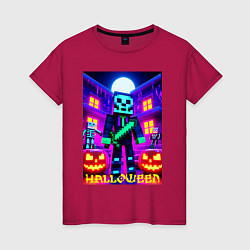 Футболка хлопковая женская Halloween and Minecraft - neon collaboration, цвет: маджента