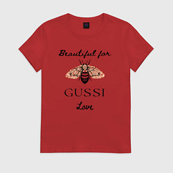 Футболка хлопковая женская Гусси - пчела в стиле гучи, цвет: красный