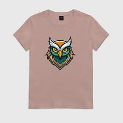 Футболка хлопковая женская Голова филина, цвет: пыльно-розовый
