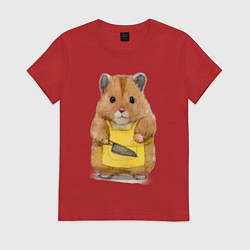 Футболка хлопковая женская Хомяк повар, цвет: красный
