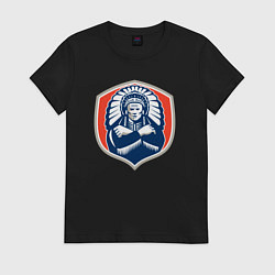 Футболка хлопковая женская Индеец вождь, цвет: черный